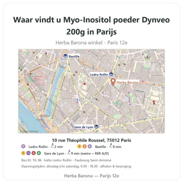 Waar vindt u Myo-Inositol poeder Dynveo 200g in Parijs - winkelplattegrond Herba Barona Paris 12e