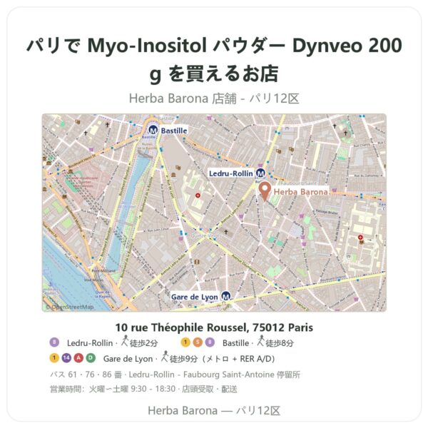 Where to find Myo-Inositol パウダー Dynveo 200g in Paris - store map Herba Barona Paris 12e