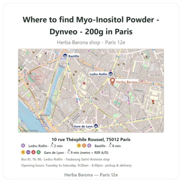 Where to find Myo-Inositol Powder - Dynveo - 200g in Paris - store map Herba Barona Paris 12e