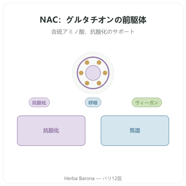 N-アセチルシステイン NAC – Dynveo – 600mg – 60カプセル presentation Paris Herba Barona