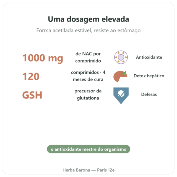 NAC (N-Acetilcisteína) 1000 mg – 120 comprimidos – Now Foods benefícios e dados principais Paris Herba Barona