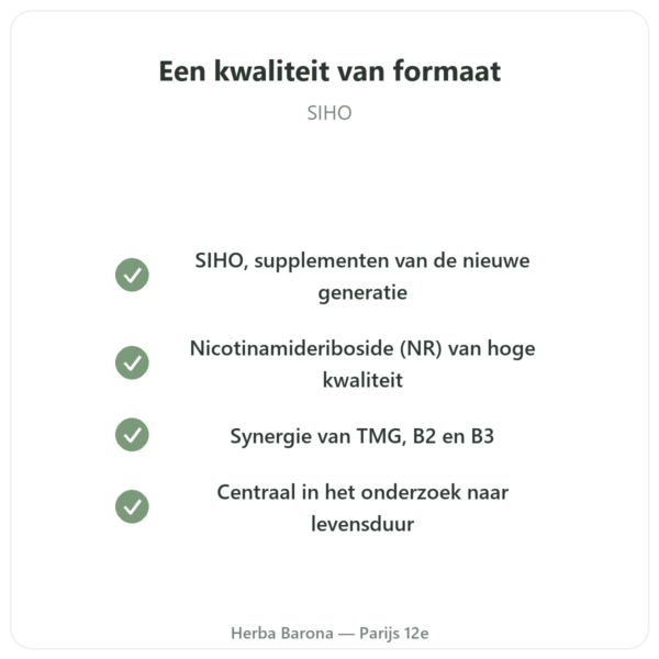 NAD+ – SIHO – Cellulaire Energie & Levensduur – 60 capsules kwaliteit Paris Herba Barona