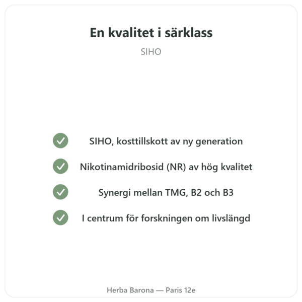 NAD+ – SIHO – Cellulär Energi & Livslängd – 60 kapslar kvalitet Paris Herba Barona