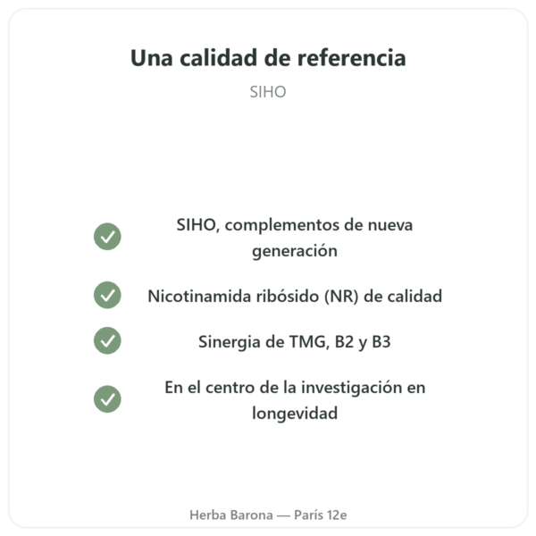 NAD+ – SIHO – Energía Celular y Longevidad – 60 Cápsulas calidad Paris Herba Barona
