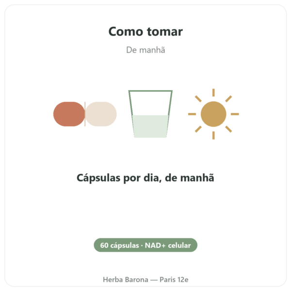 NAD+ – SIHO – Energia Celular e Longevidade – 60 cápsulas modo de uso e dosagem Paris Herba Barona
