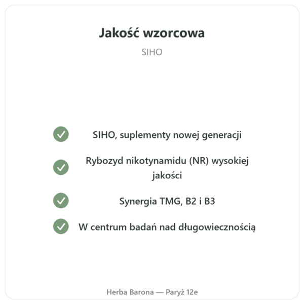 NAD+ – SIHO – Energia Komórkowa i Długowieczność – 60 Kaps. jakość Paris Herba Barona