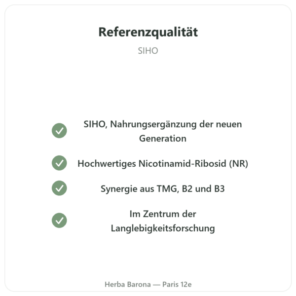 NAD+ – SIHO – Zelluläre Energie & Langlebigkeit – 60 Kapseln Qualität Paris Herba Barona