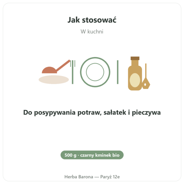 Nasiona Czarnuszki Bio – Kräuterland – 500 g sposób użycia i dawkowanie Paris Herba Barona