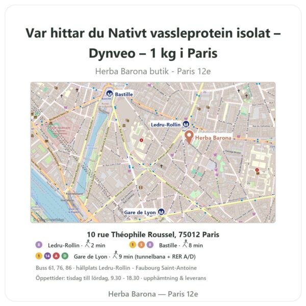 Var hittar du Nativt vassleprotein isolat – Dynveo – 1 kg i Paris - butikskarta Herba Barona Paris 12e