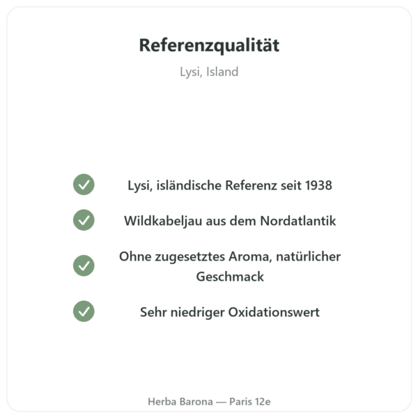 Naturbelassenes Lebertran-Öl LYSI Island – 240 ml Qualität Paris Herba Barona