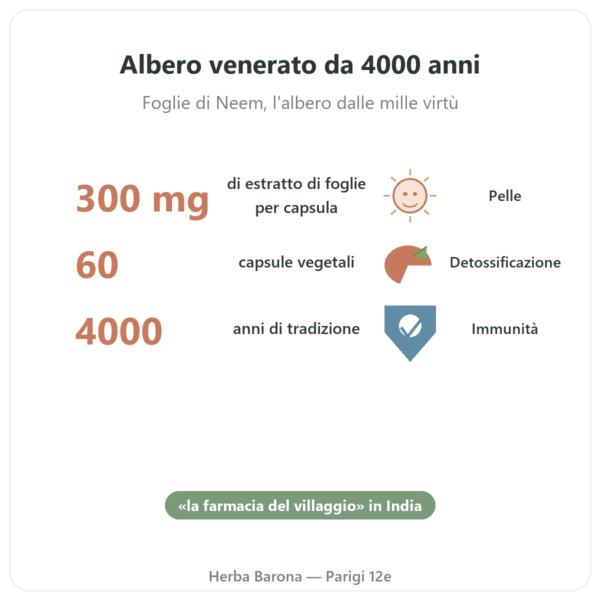 Neem – Ayur-vana – 60 capsule benefici e dati chiave Paris Herba Barona