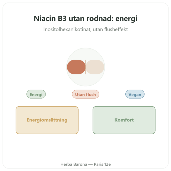 Niacin B3 Flush Free – utan rodnad – 90 veg. kapslar Now Foods presentation Paris Herba Barona