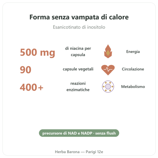 Niacina B3 Flush Free – senza arrossamento – 90 Capsule Veg. Now Foods benefici e dati chiave Paris Herba Barona