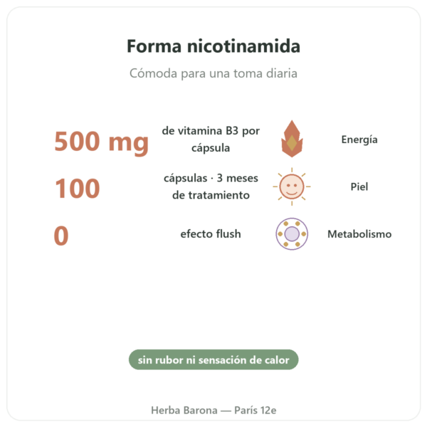 Niacinamida B3 – 100 Cápsulas – Now Foods beneficios y datos clave Paris Herba Barona