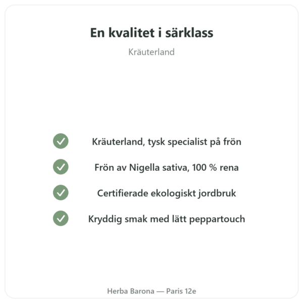 Nigellafrön Ekologiska – Kräuterland – 500 g kvalitet Paris Herba Barona