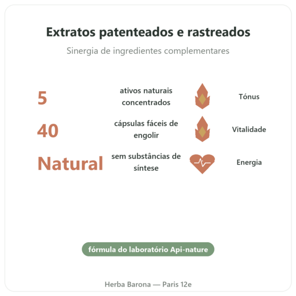 Nivel Vigor – 40 Cápsulas – Api-nature benefícios e dados principais Paris Herba Barona