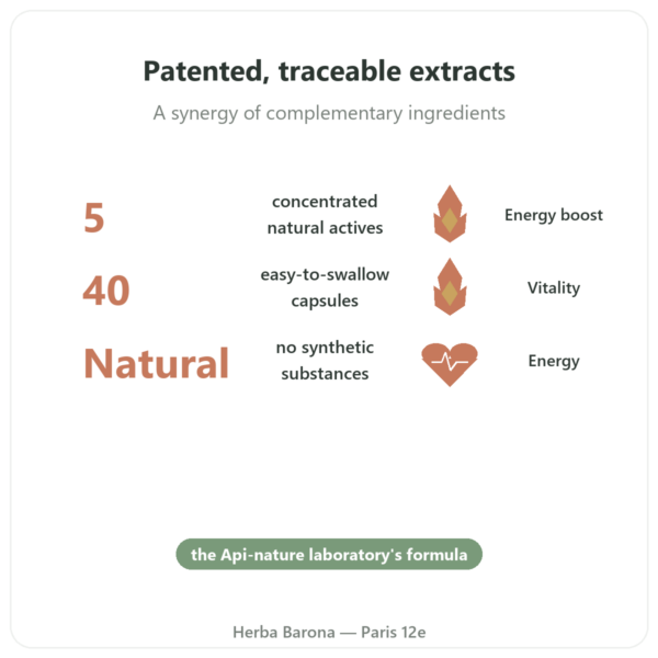 Nivel Vigueur - Api-nature - 40 Capsules benefits and key facts Paris Herba Barona