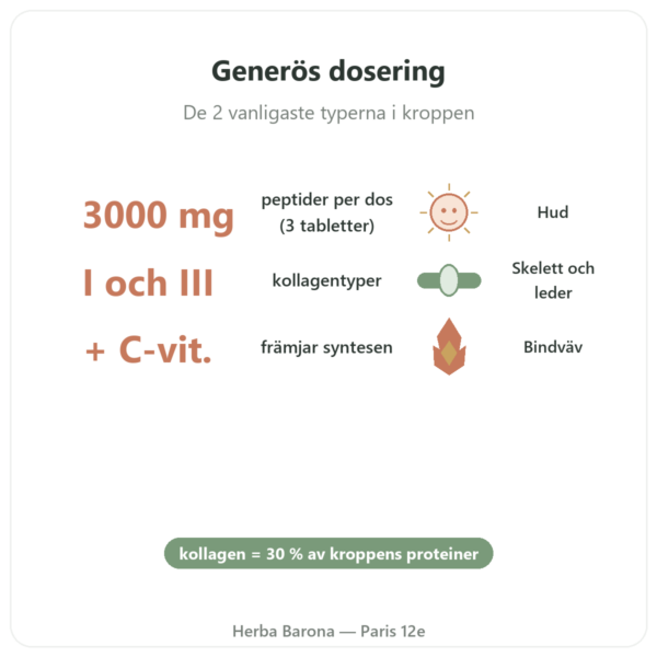 Nötkollagen i tabletter Typ 1 och 3 Doctor's Best fördelar och nyckelfakta Paris Herba Barona