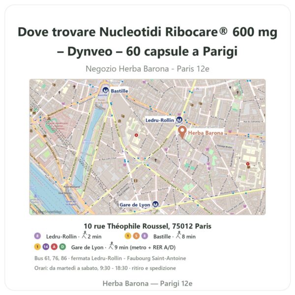 Dove trovare Nucleotidi Ribocare® 600 mg – Dynveo – 60 capsule a Parigi - mappa del negozio Herba Barona Paris 12e