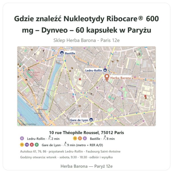 Gdzie znaleźć Nukleotydy Ribocare® 600 mg – Dynveo – 60 kapsułek w Paryżu - mapa sklepu Herba Barona Paris 12e