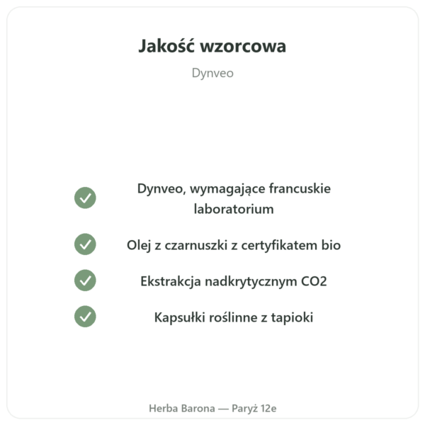 Olej z czarnuszki (czarny kminek) – Dynveo – 60 kapsułek jakość Paris Herba Barona