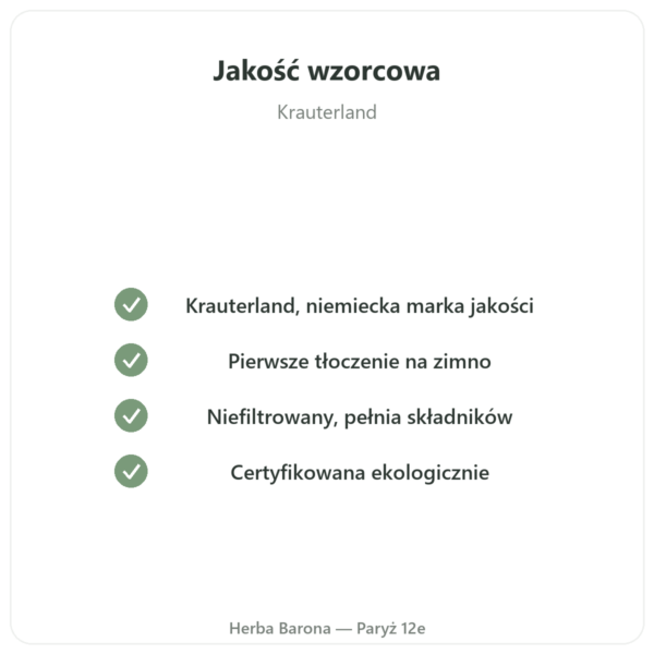 Olej z czarnuszki niefiltrowany bio 500 ml Krauterland jakość Paris Herba Barona