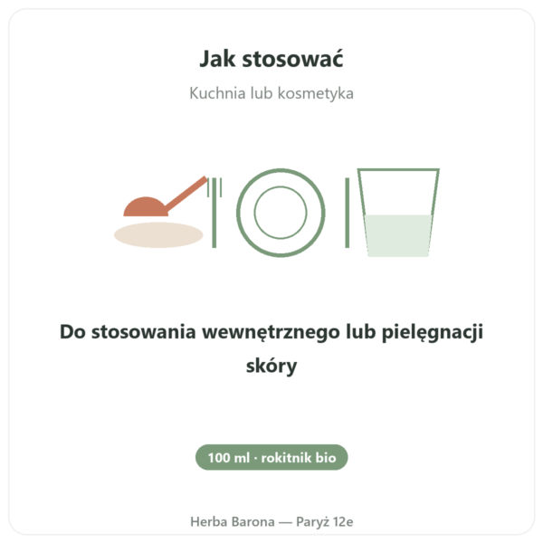 Olej z Rokitnika Bio – Flakon 100ml – Nawilżenie Skóry Omega 7 – Biokhaan sposób użycia i dawkowanie Paris Herba Barona