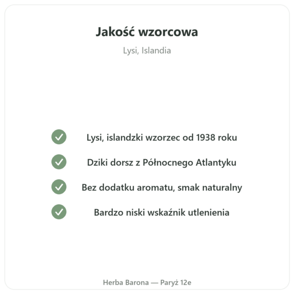 Olej z Wątroby Dorsza Naturalny LYSI Islandia 240ml jakość Paris Herba Barona