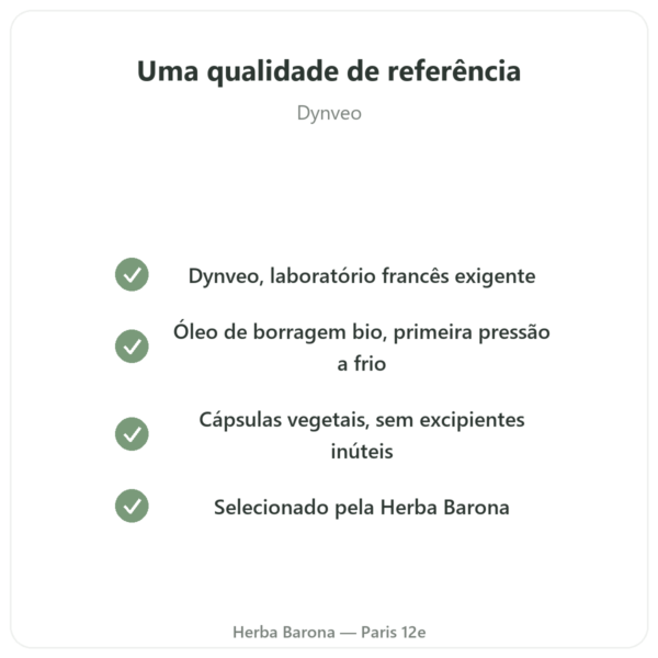 Óleo de Borragem Bio – Dynveo – 500 mg – 60 cápsulas qualidade Paris Herba Barona