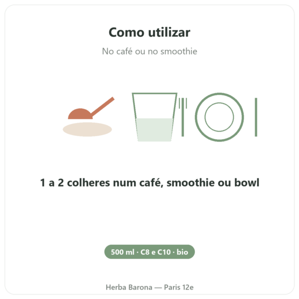 Óleo MCT bio Amanprana 500 ml – C8 e C10 modo de uso e dosagem Paris Herba Barona