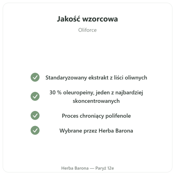 OLIFORCE-30 - Ekstrakt z lisci oliwnych 30% oleuropeina 10% Triterpeny jakość Paris Herba Barona