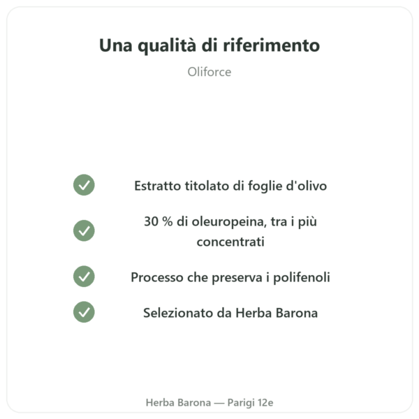 OLIFORCE-30 – Estratto di foglie d'Olivo al 30% oleuropeina 10% Triterpeni qualità Paris Herba Barona