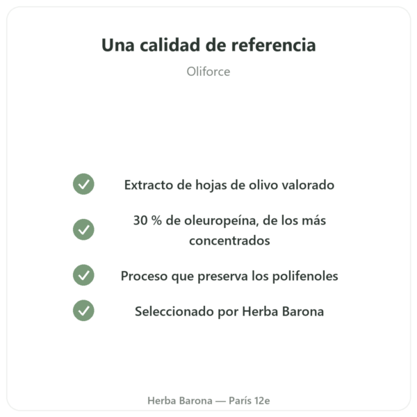OLIFORCE-30 – Extracto de Hojas de Olivo al 30% Oleuropeína 10% Triterpenos calidad Paris Herba Barona