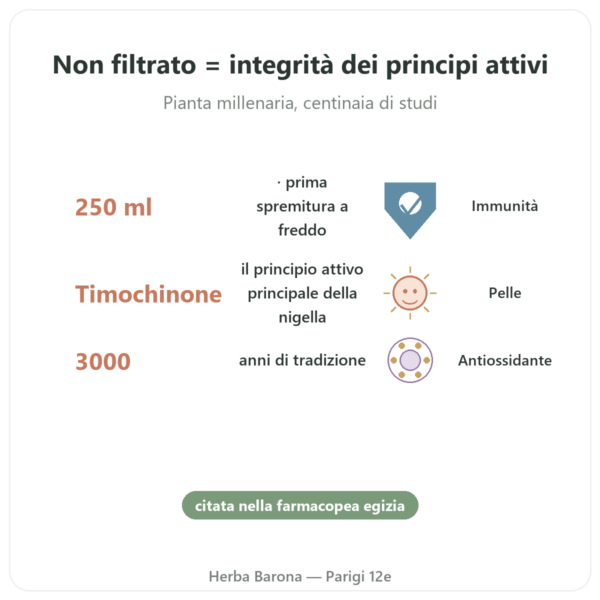 Olio di Nigella BIO non filtrato 250 ml – Krauterland benefici e dati chiave Paris Herba Barona