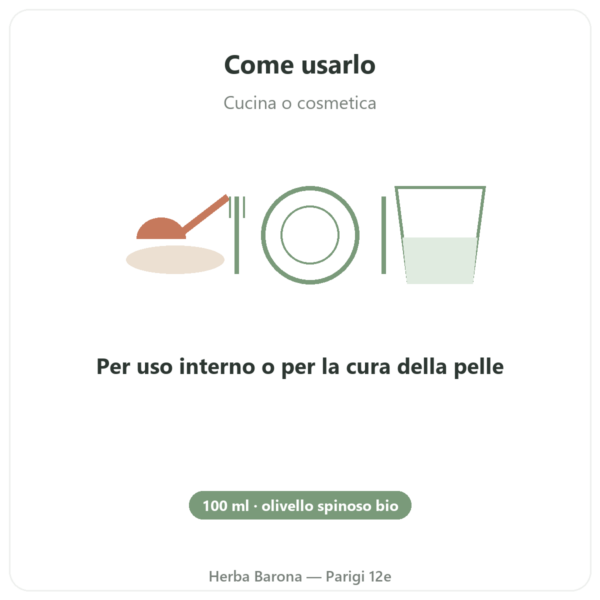 Olio Vegetale di Olivello Spinoso Bio – Flacone 100ml – Idratazione Pelle & Mucose Omega 7 – Biokhaan modo d'uso e dosaggio Paris Herba Barona