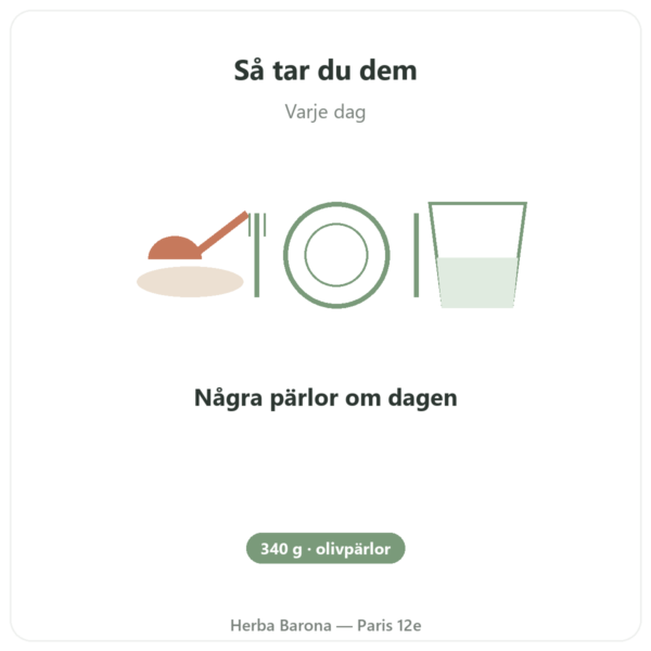 Olivpärlor från Öknen – NaturaMedicatrix – 340 g användning och dosering Paris Herba Barona