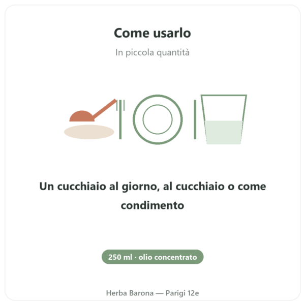 Olivie Plus 30x olio puro flacone vetro 250 ml modo d'uso e dosaggio Paris Herba Barona