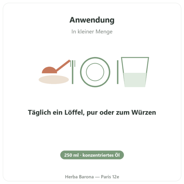 Olivie Plus 30x – reines Olivenöl im Glasflacon 250 ml Anwendung und Dosierung Paris Herba Barona