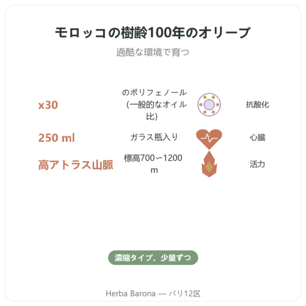 Olivie Plus 30x ピュアオイル ガラス瓶 250 ml – ガラスボトル benefits and key facts Paris Herba Barona