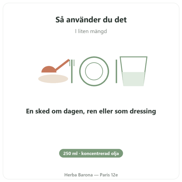 Olivie Plus 30x ren olivolja 250 ml – glasflaska användning och dosering Paris Herba Barona
