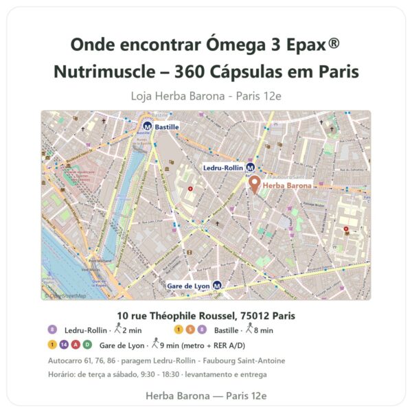 Onde encontrar Ómega 3 Epax® Nutrimuscle – 360 Cápsulas em Paris - mapa da loja Herba Barona Paris 12e