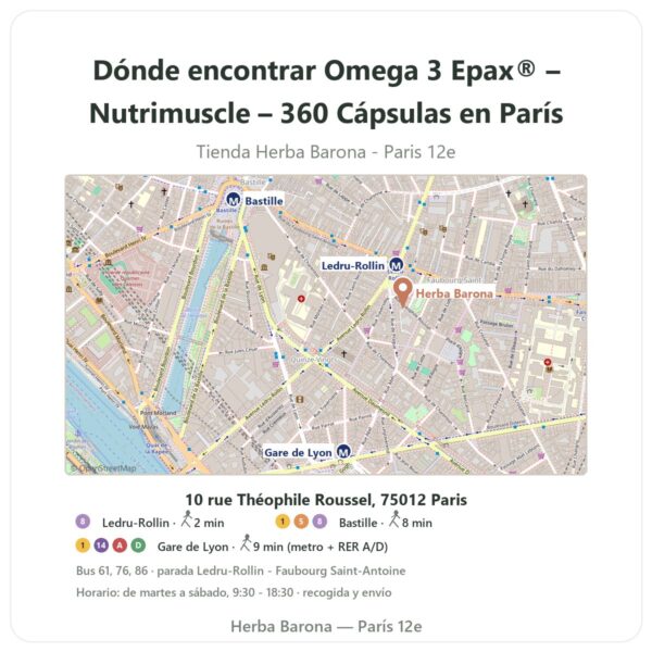 Dónde encontrar Omega 3 Epax® – Nutrimuscle – 360 Cápsulas en París - plano de la tienda Herba Barona Paris 12e