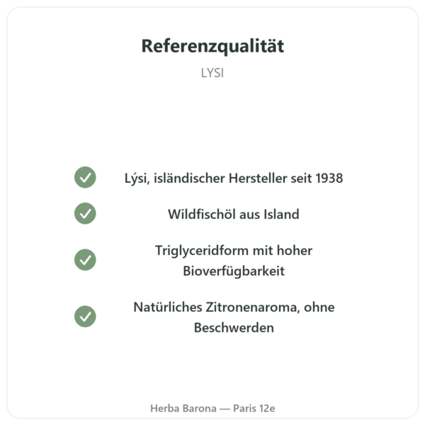 Omega-3 Flüssig – LYSI – Zitrone Island – 240 ml Qualität Paris Herba Barona
