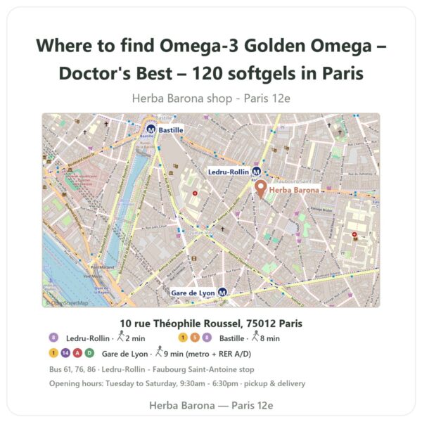 Where to find Omega-3 Golden Omega – Doctor's Best – 120 softgels in Paris - store map Herba Barona Paris 12e