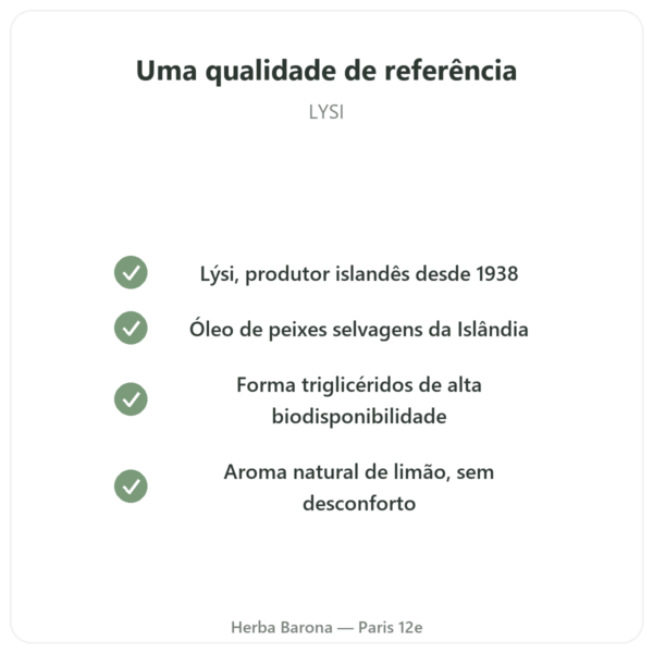 Ómega-3 Líquido LYSI Limão Islândia – 240 ml qualidade Paris Herba Barona