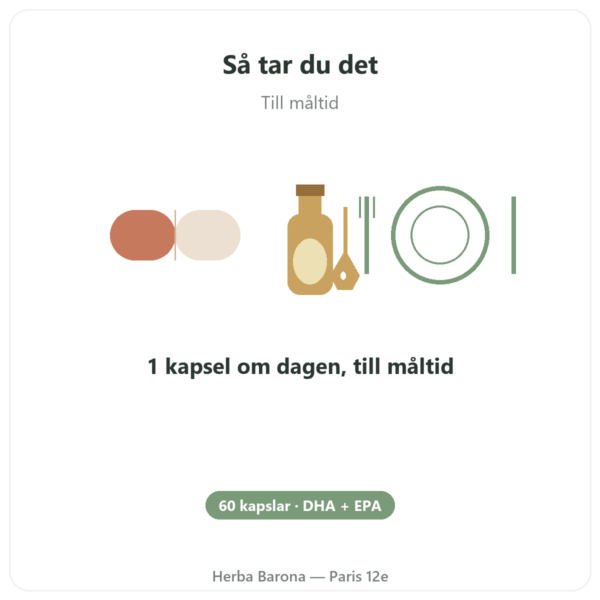Omega 3 vegetabilisk Mikroalg Dynveo 60 Kapslar 500 mg användning och dosering Paris Herba Barona