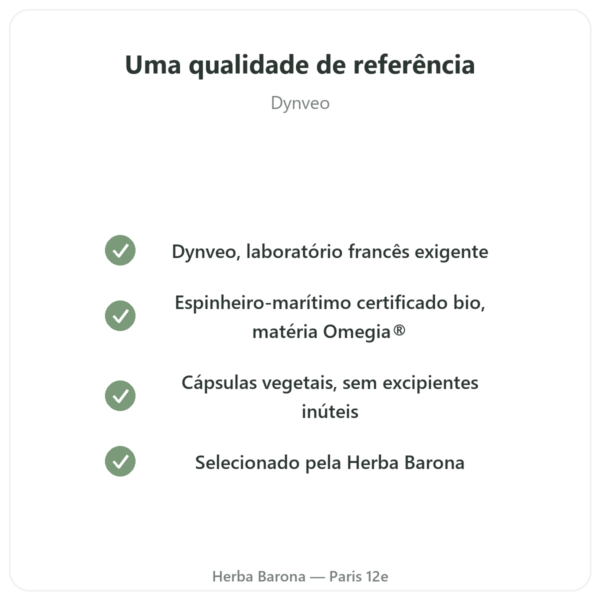 Ómega-7: Óleo de Espinheiro-Amarelo – Dynveo – 180 cápsulas qualidade Paris Herba Barona