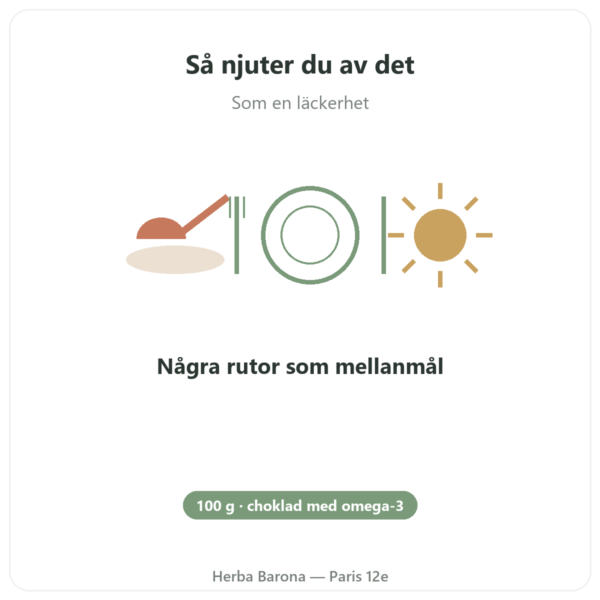 OmegaChoco® 1 chokladkaka 100 g njutning och hälsa användning och dosering Paris Herba Barona