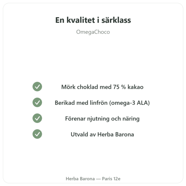 OmegaChoco® 1 chokladkaka 100 g njutning och hälsa kvalitet Paris Herba Barona