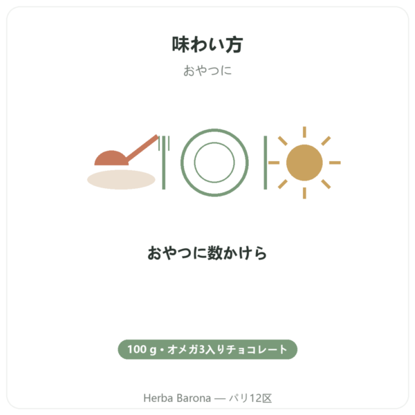 OmegaChoco® 100g タブレット1枚 おいしさと健やかさのチョコレート directions and dosage Paris Herba Barona